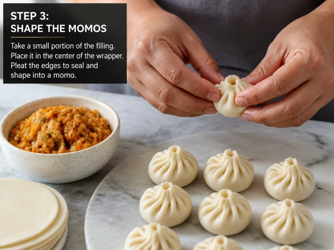 tandoori momos recipe — step 3: shape the momos
