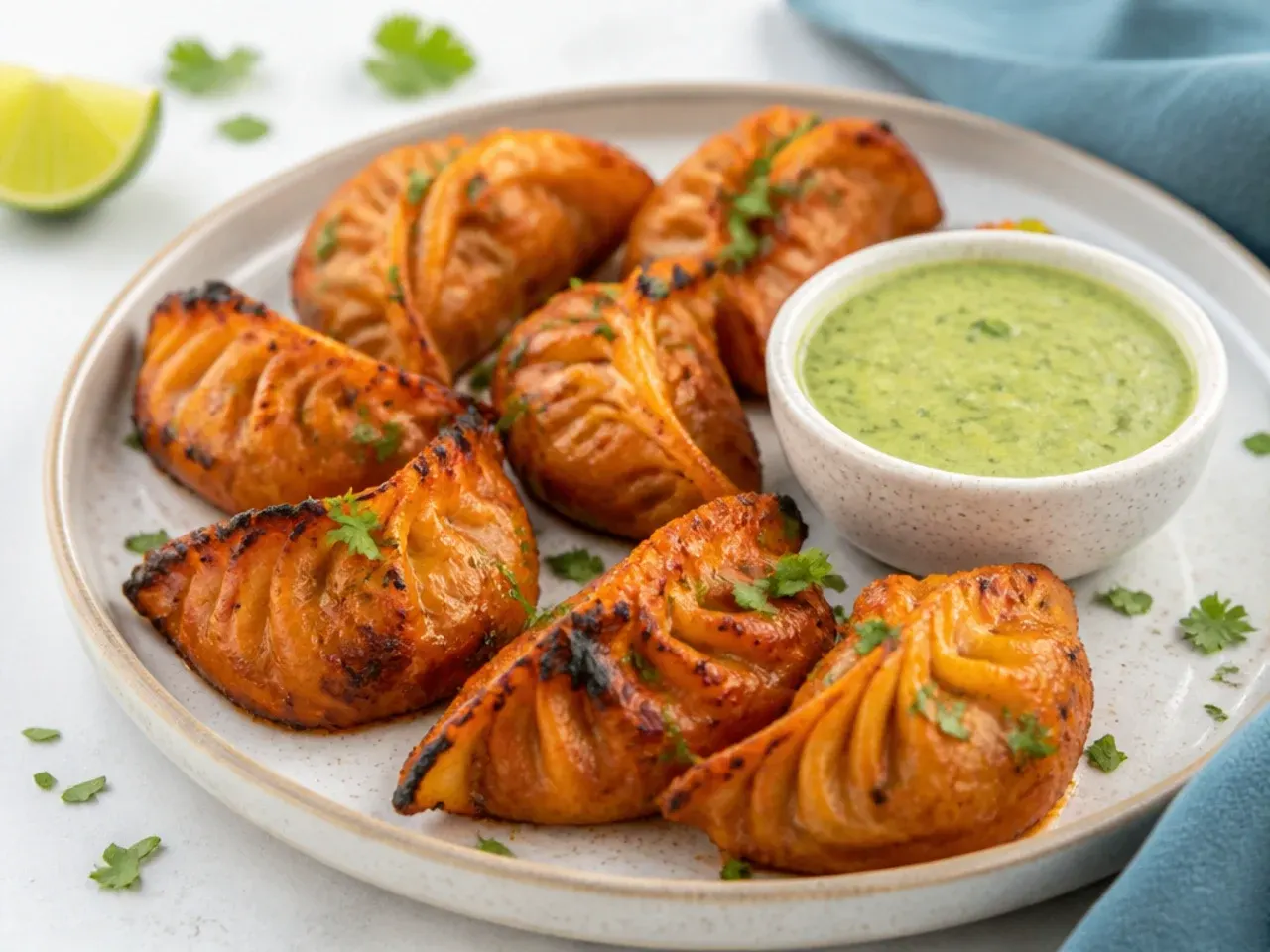 Modern air-fryer tandoori momos recipe with crisp blistered edges
