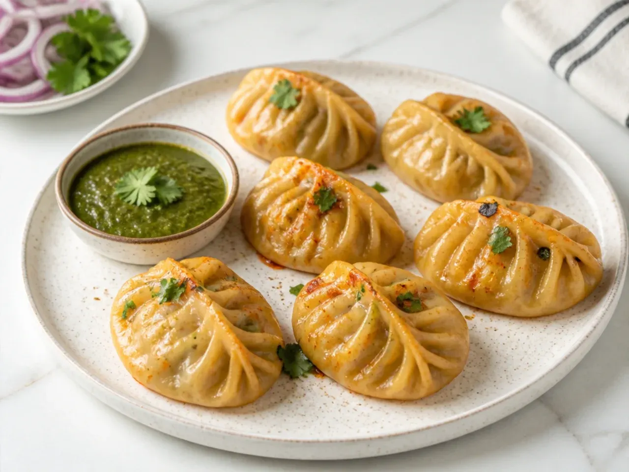 Delicate steamed-only tandoori momos recipe brushed with light marinade