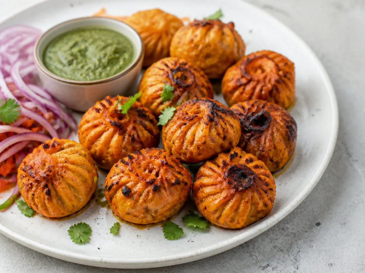 Vintage restaurant-style tandoori momos recipe half-fried with besan crust