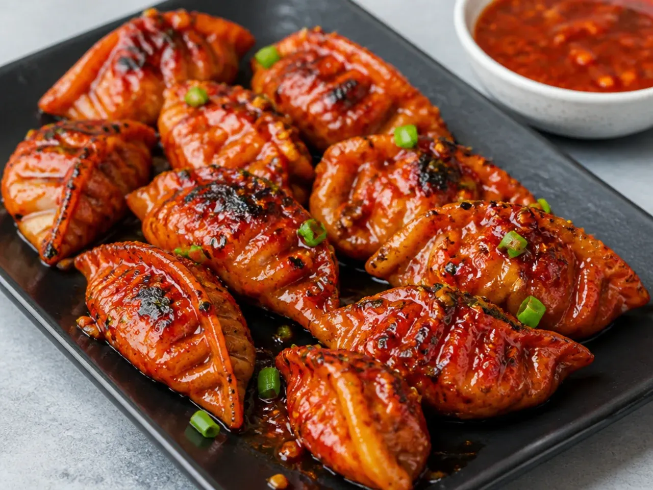 Creative schezwan tandoori momos recipe glazed with spicy chili sauce