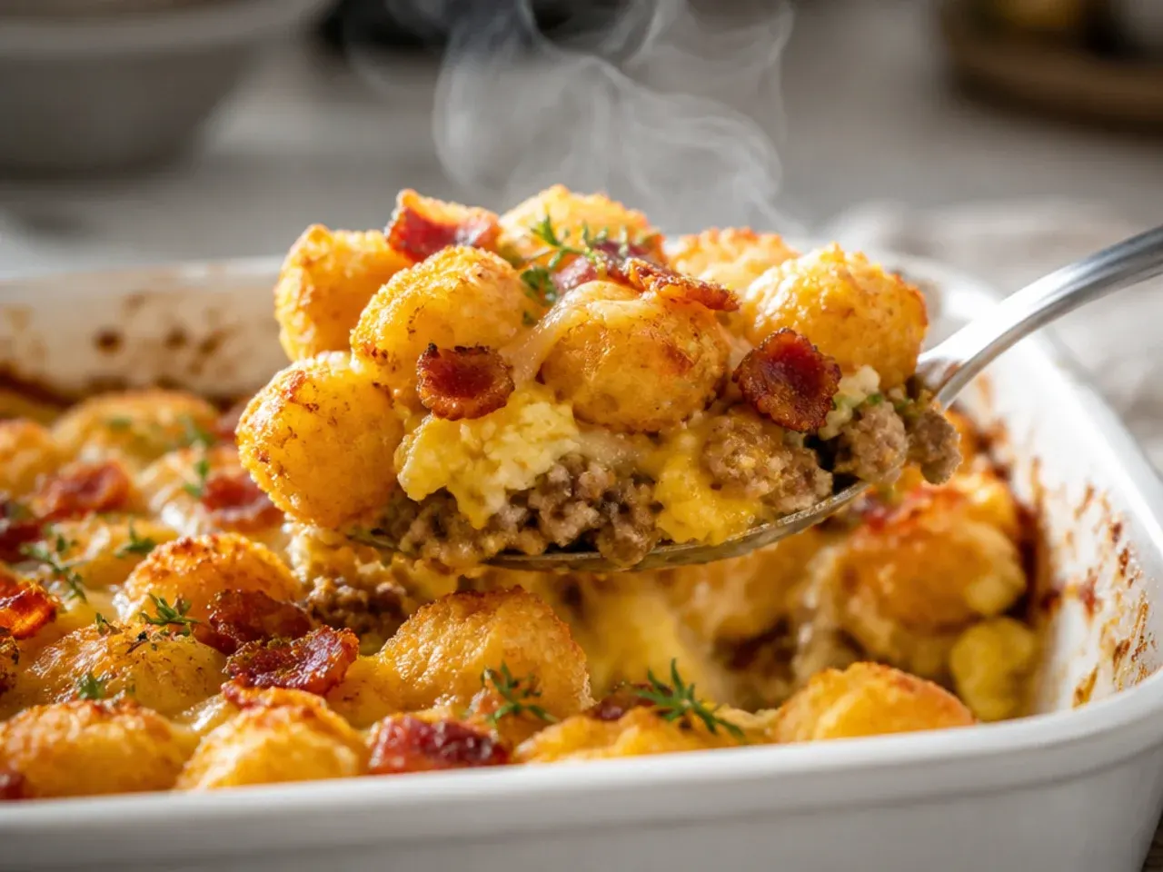 Cozy autumn tater tot breakfast casserole with roasted butternut squash