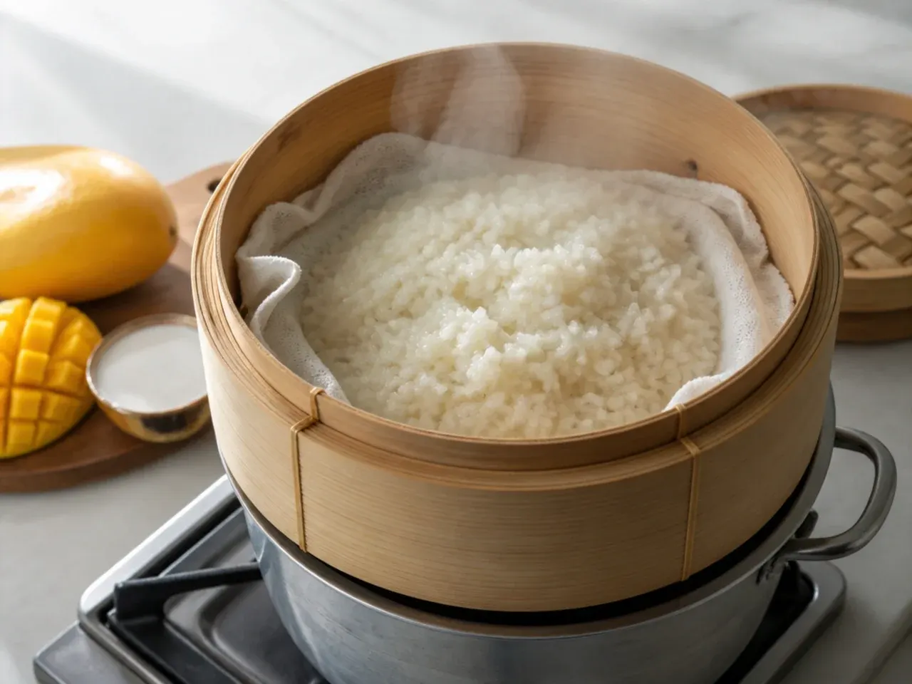 thai mango sticky rice — step 2: steam the rice