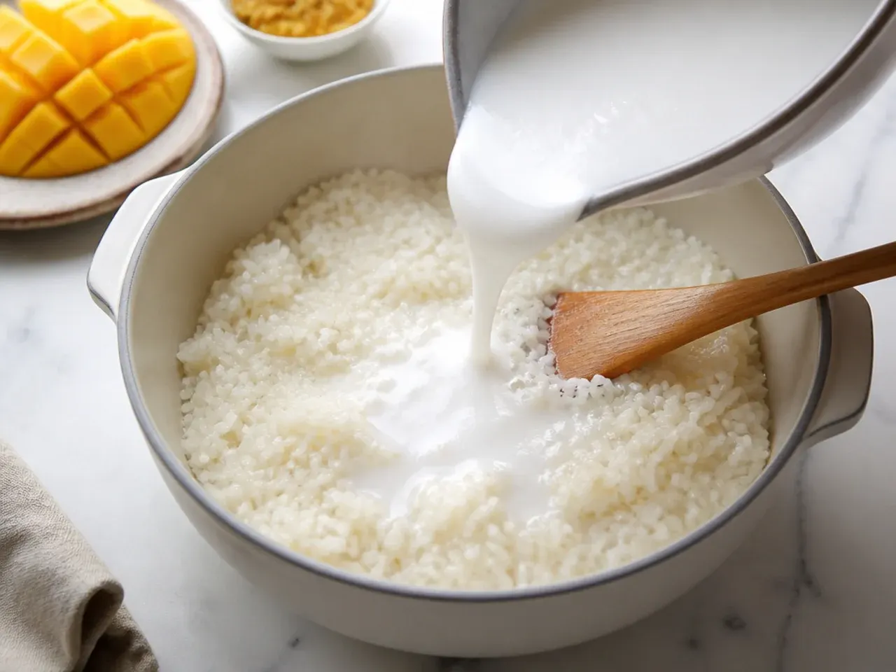 thai mango sticky rice — step 4: combine rice and coconut