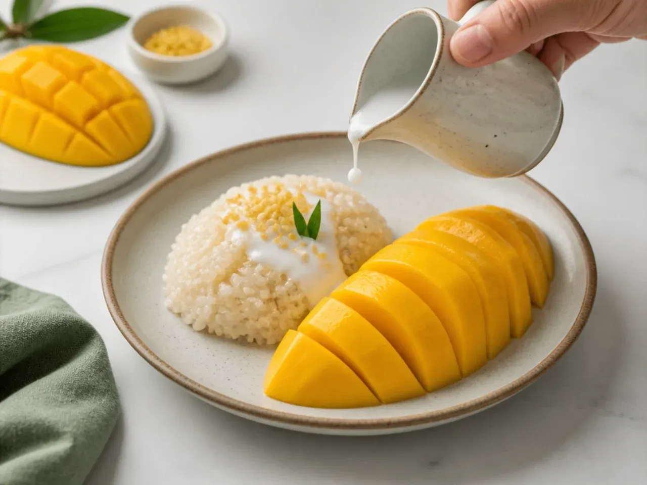 thai mango sticky rice — step 7: plate and serve