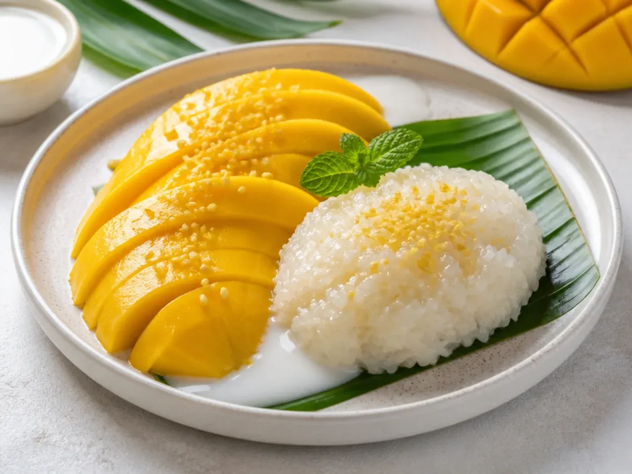thai mango sticky rice — classic street-style mango sticky rice plate