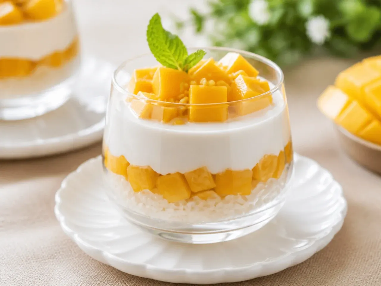thai mango sticky rice — elegant coconut panna cotta mango sticky rice cups