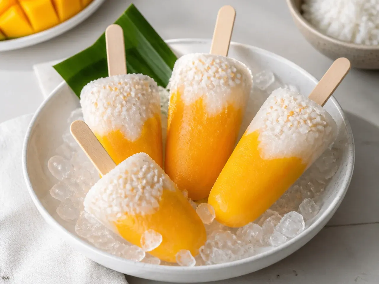 thai mango sticky rice — playful mango sticky rice popsicles