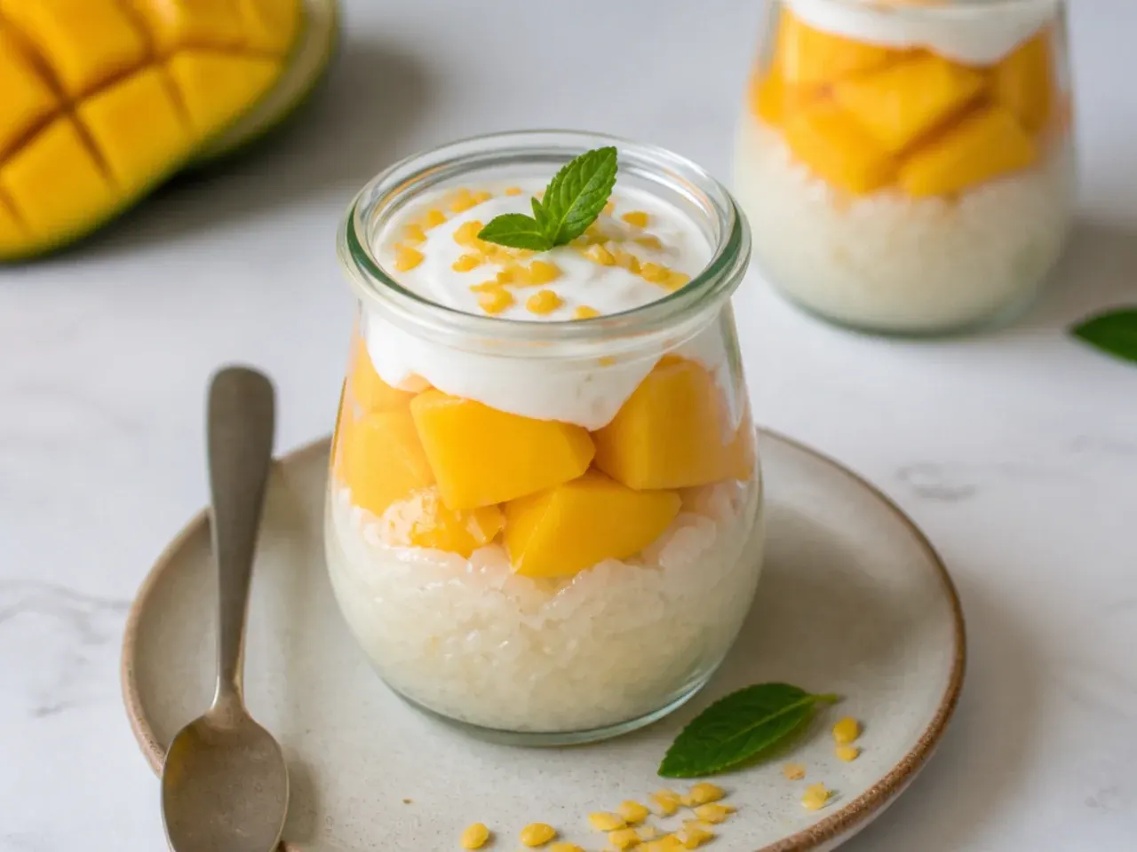 thai mango sticky rice — charming mini mango sticky rice jars