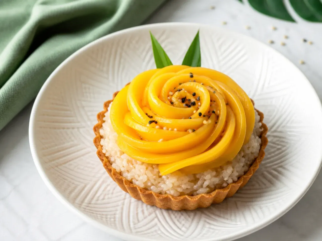 thai mango sticky rice — elegant mango rose sticky rice tarts