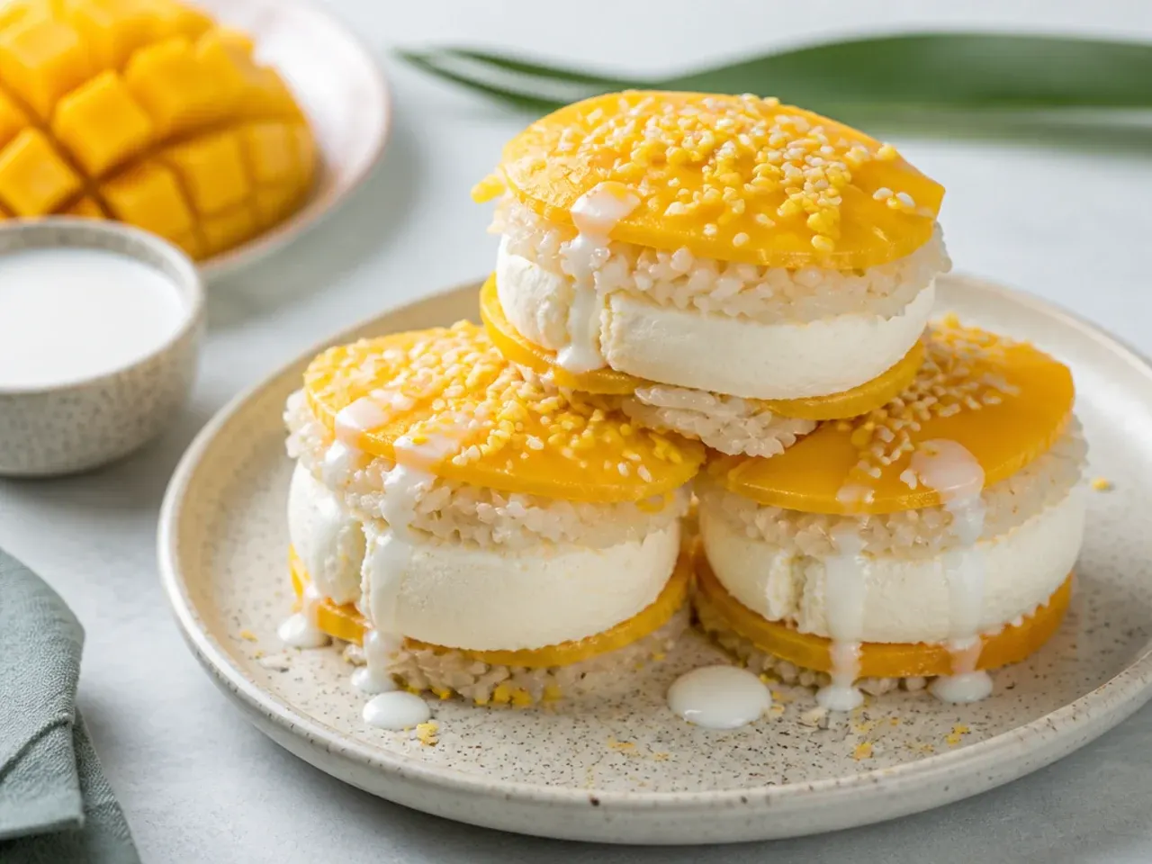 thai mango sticky rice — playful mango sticky rice ice cream sandwiches