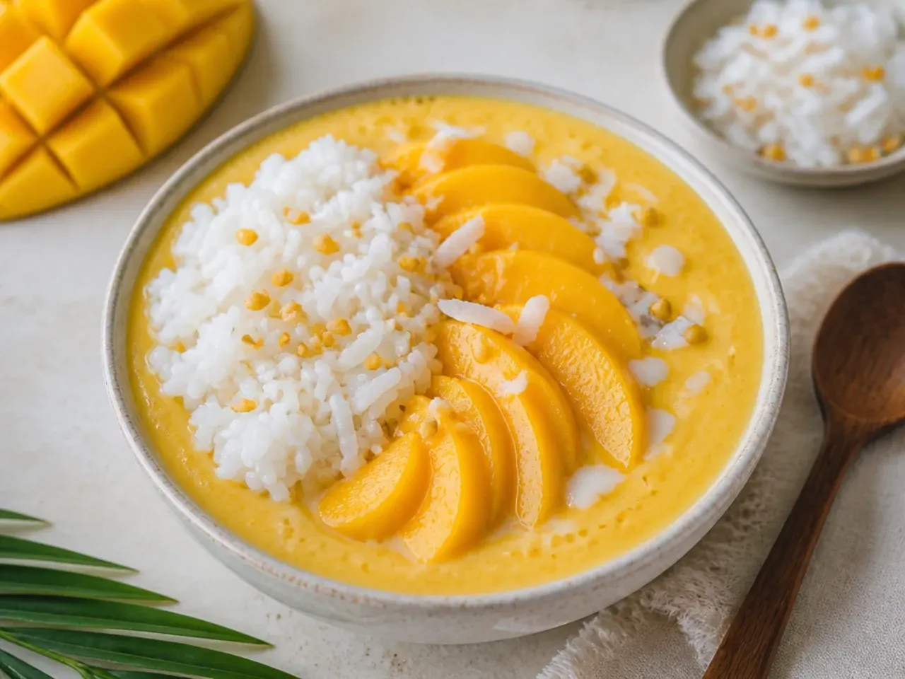 thai mango sticky rice — modern mango sticky rice smoothie bowl