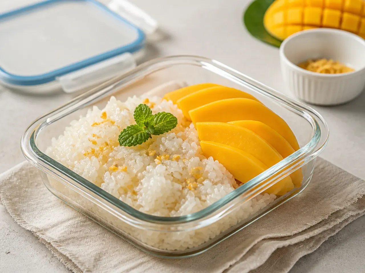 thai mango sticky rice — storage and reheating