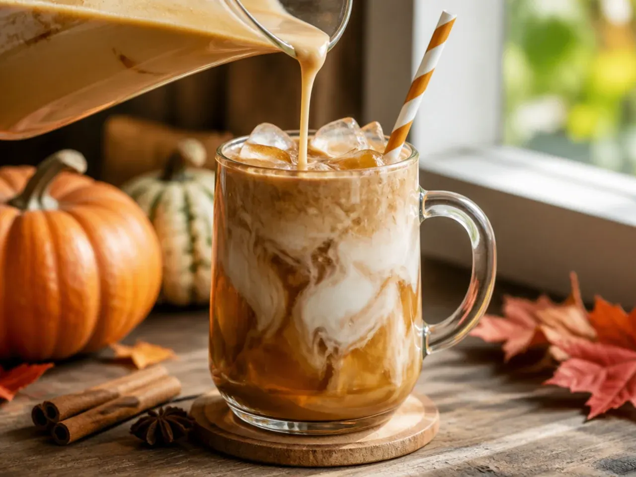 Creamy pumpkin pie white Russian in a rocks glass with a nutmeg dusting