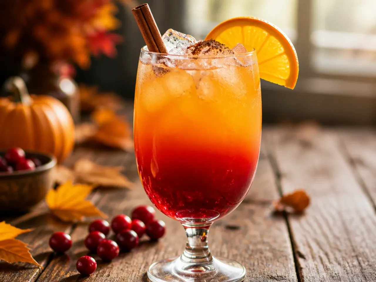 Layered cranberry orange sunrise drink showing a red-to-orange gradient