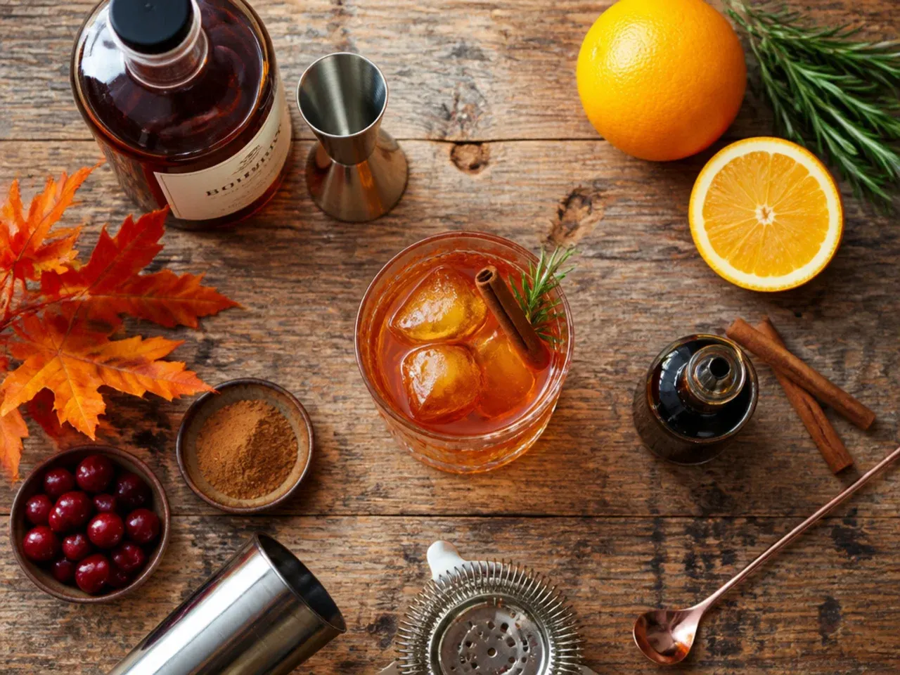Close-up of labelled drink pitchers with ribbon tags on a Thanksgiving table