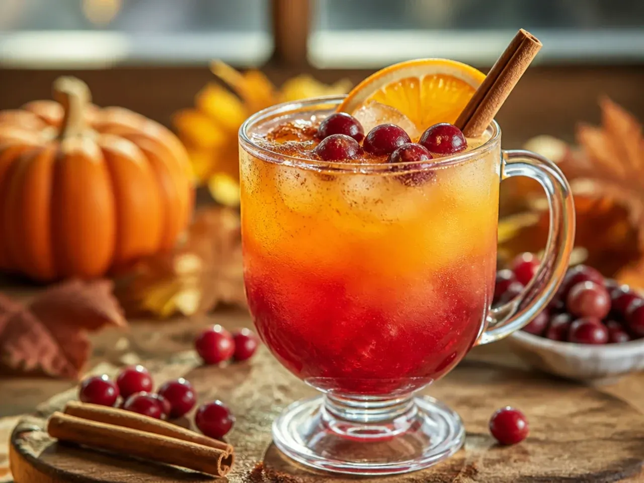 Layered cranberry orange sunrise mocktail showing distinct red and orange bands