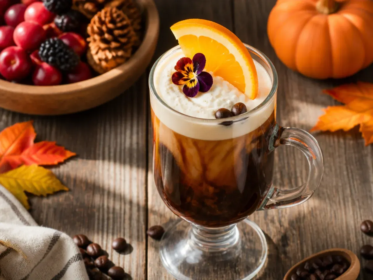 Bold vanilla coffee in a small glass topped with a light layer of whipped cream