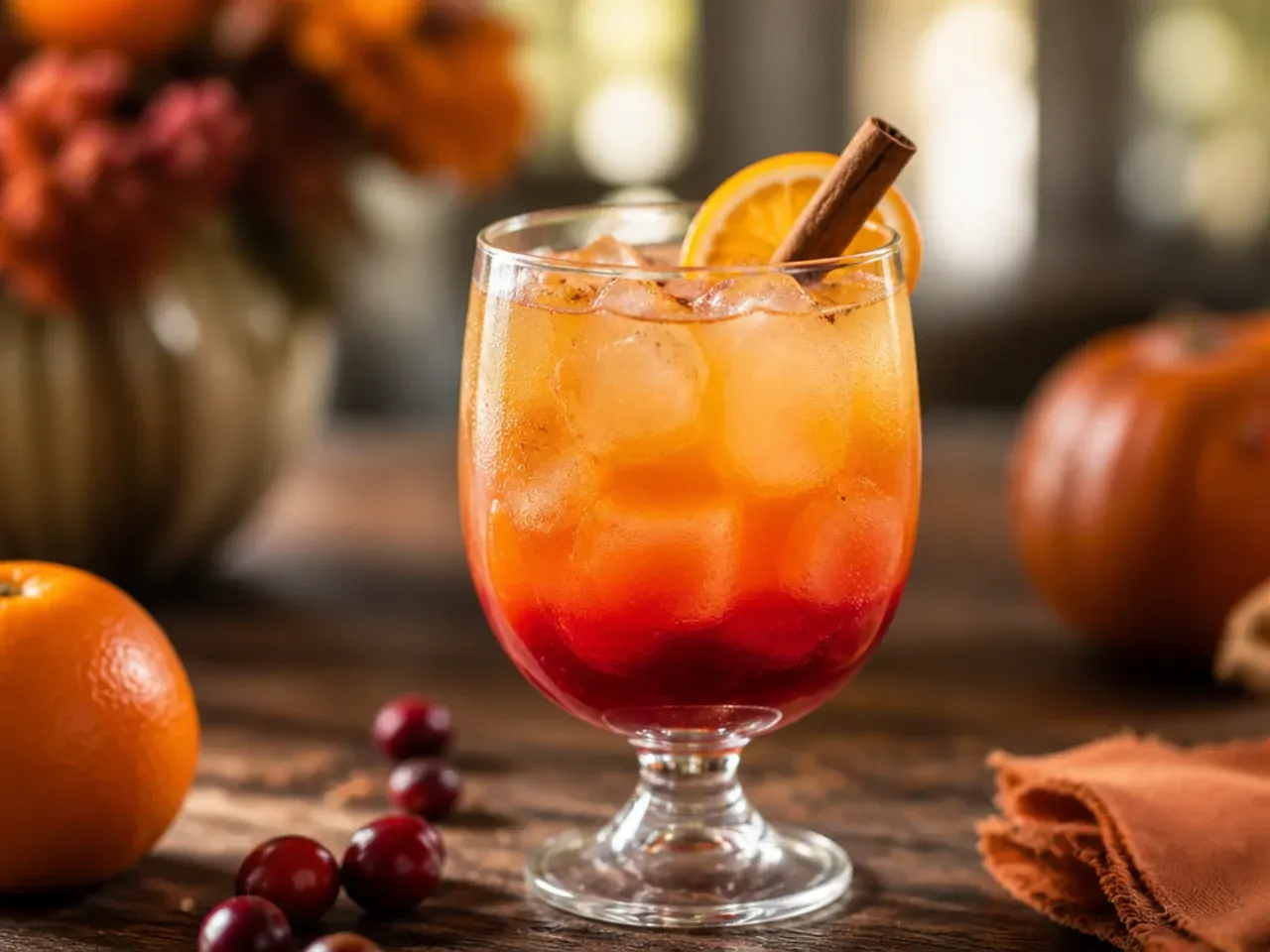 Layered cranberry-orange sunset mocktail with distinct orange and red layers