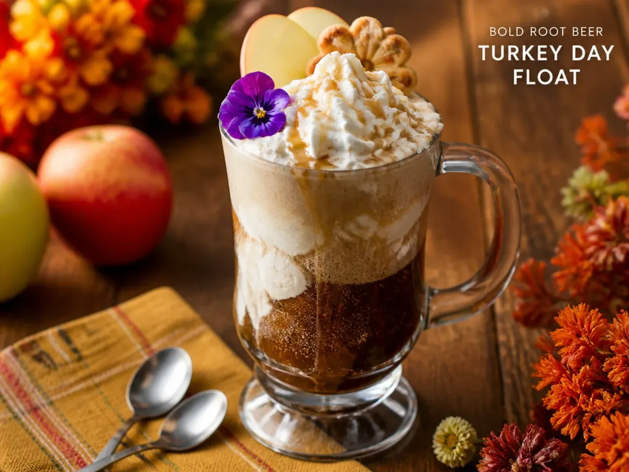 Bold root beer float in a tall glass with foam rising to the top
