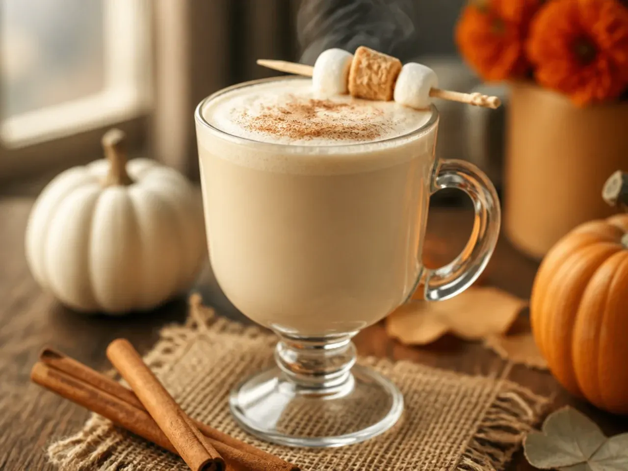 Smooth vanilla chai steamer in a glass mug with milk foam on top