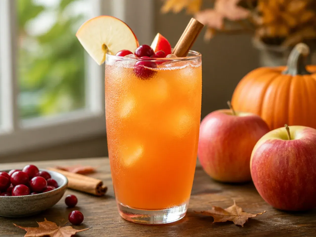 Row of decorated glasses with citrus and cranberry ice cubes and sugared rims