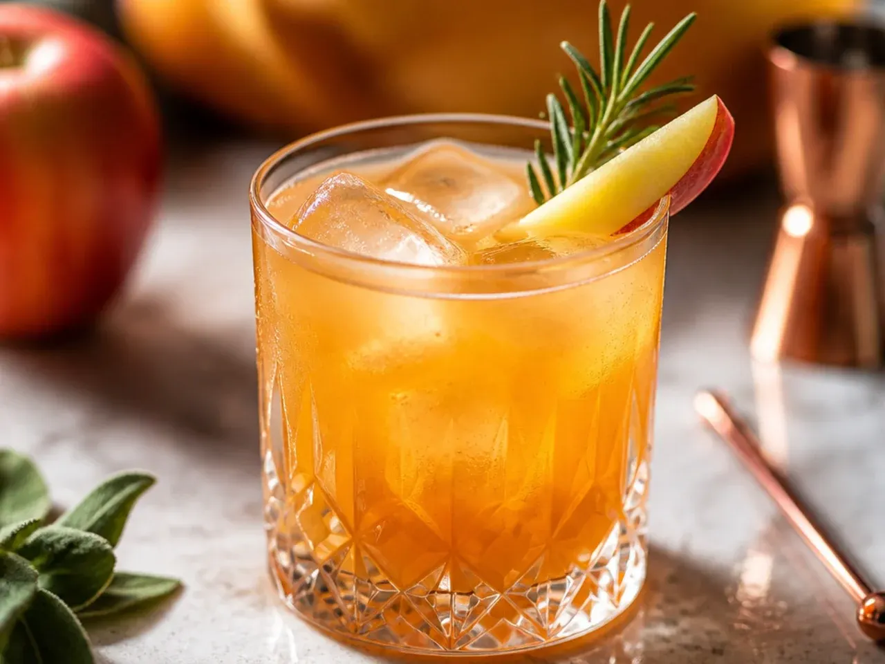 Table spread of colourful thanksgiving mixed drinks in glasses garnished with cranberries and orange slices