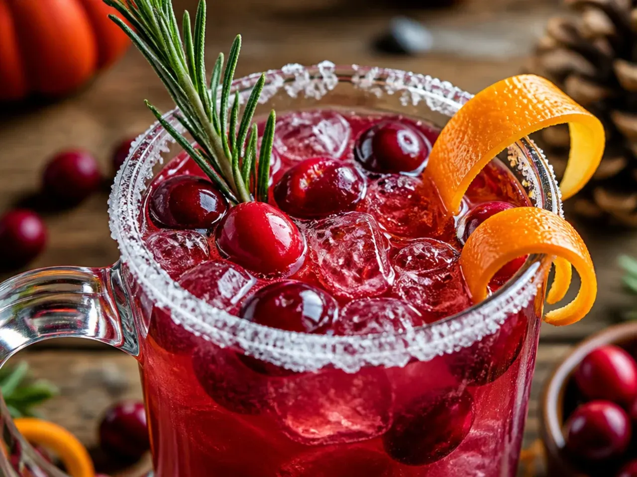 Copycat cranberry spice refresher with whole cranberries floating over ice