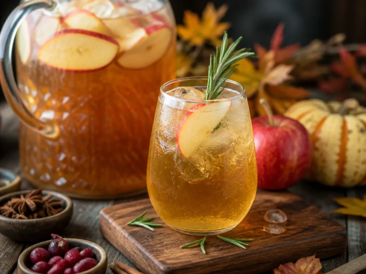 Pitchers of make-ahead thanksgiving drink bases lined up in the refrigerator