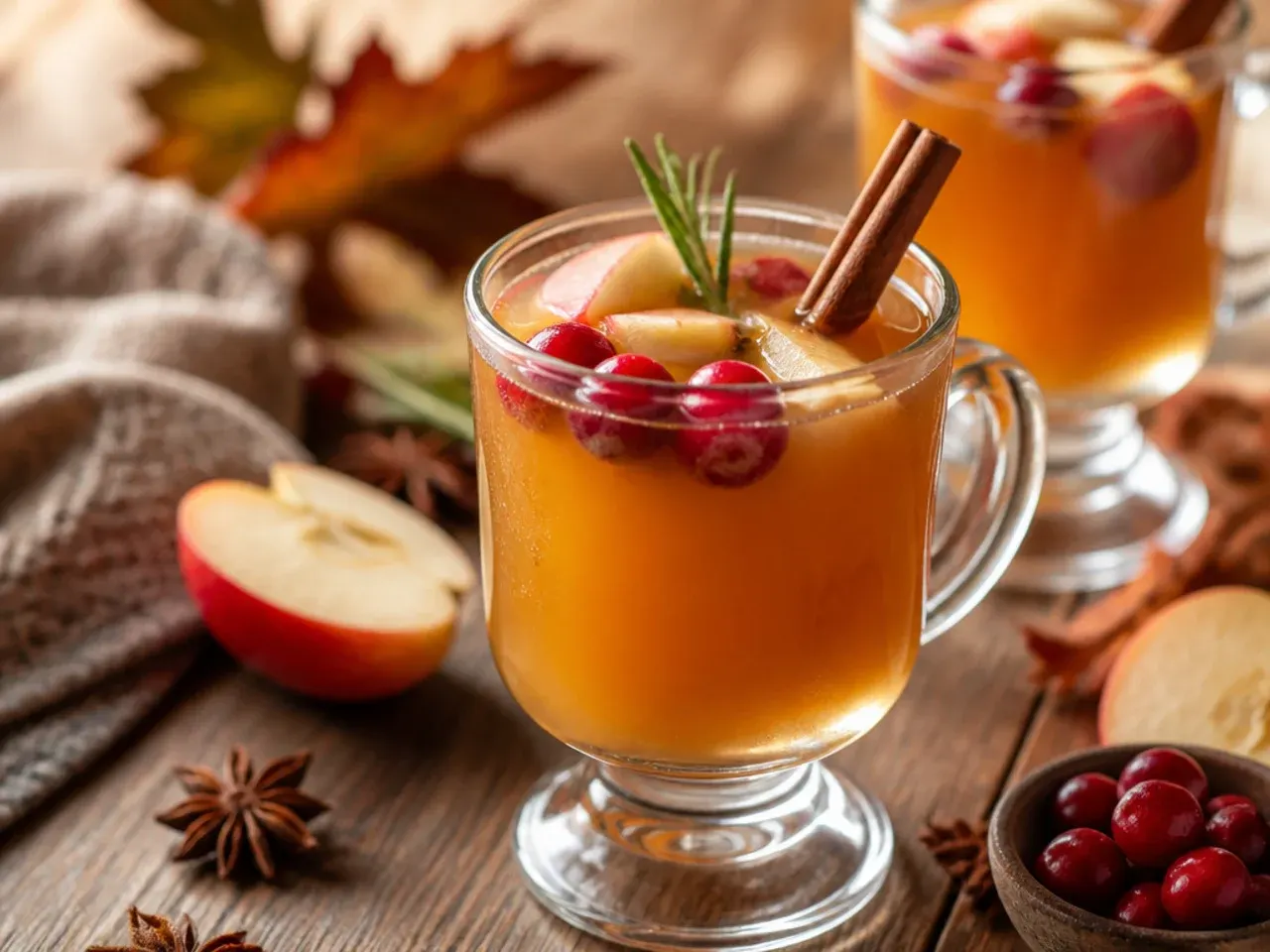 Classic spiced apple cider mocktail in a mug with a cinnamon stick garnish