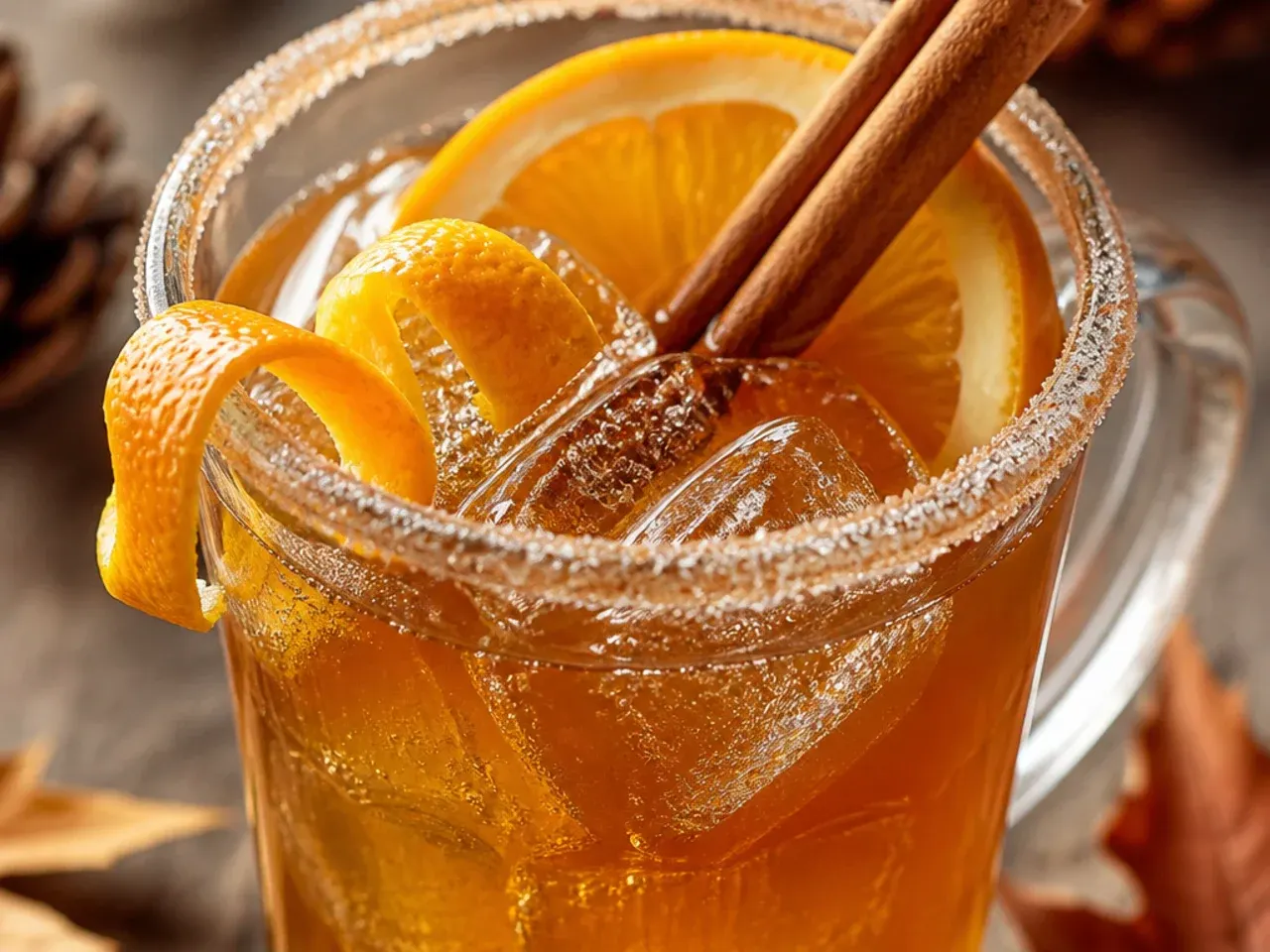 Mug of copycat fireside spiced cider with a cinnamon stick garnish and steam rising