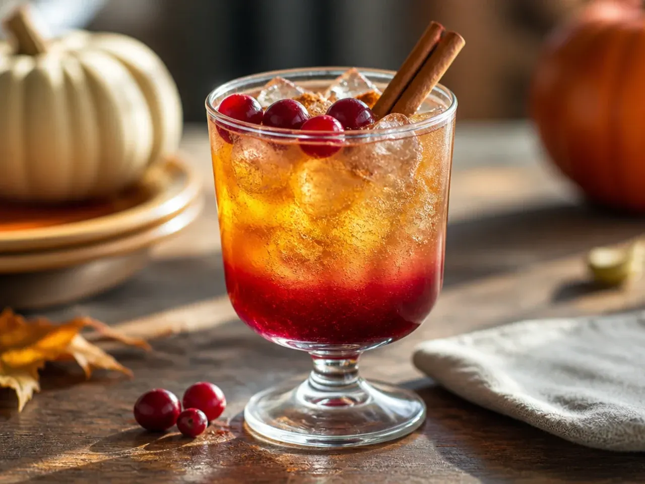 Layered cranberry ginger sparkler showing distinct red and clear layers in a tall glass