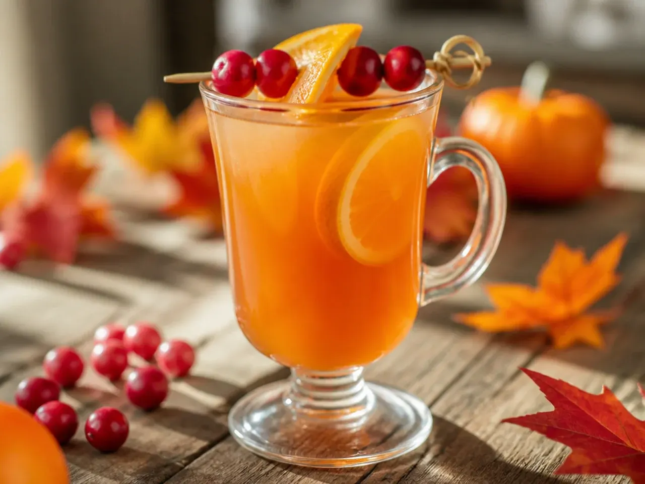 Sweet pink-orange thanksgiving punch with sherbet floating on top in a glass bowl
