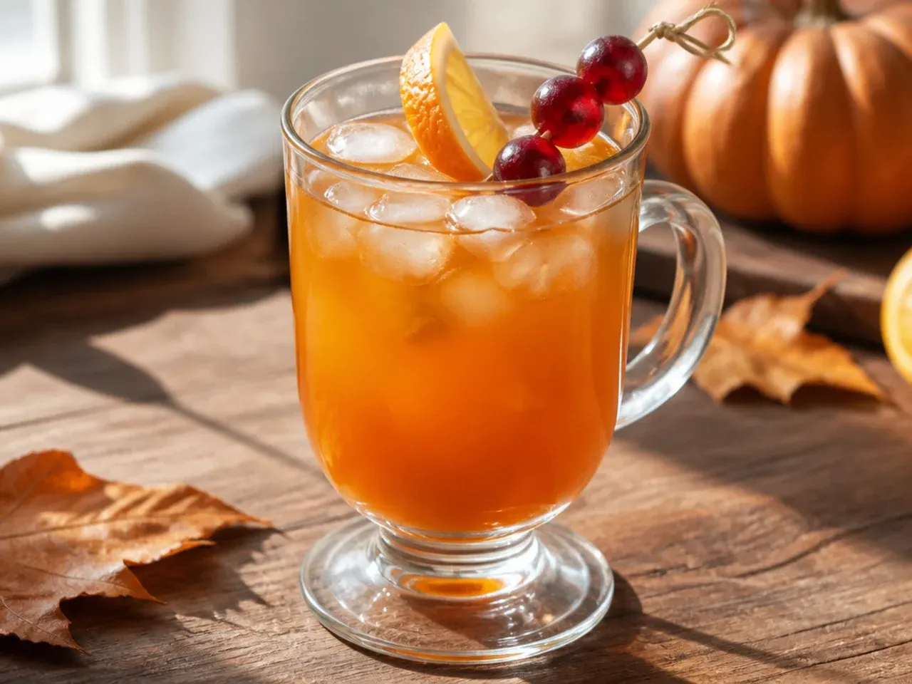Smooth pale thanksgiving punch with cream soda in a glass with a vanilla bean garnish