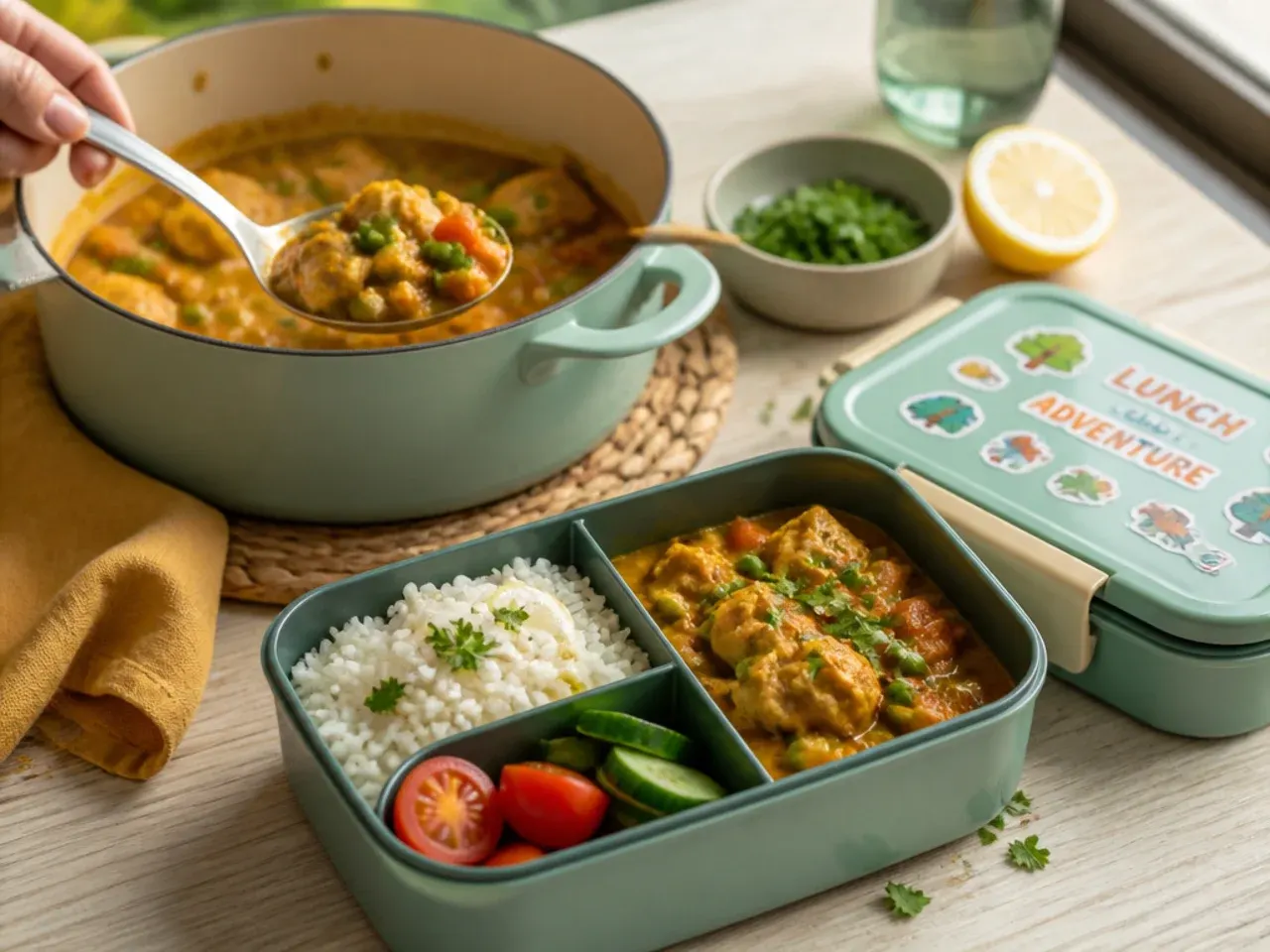 Small toddler-sized portions of food measured into compact lunch box compartments