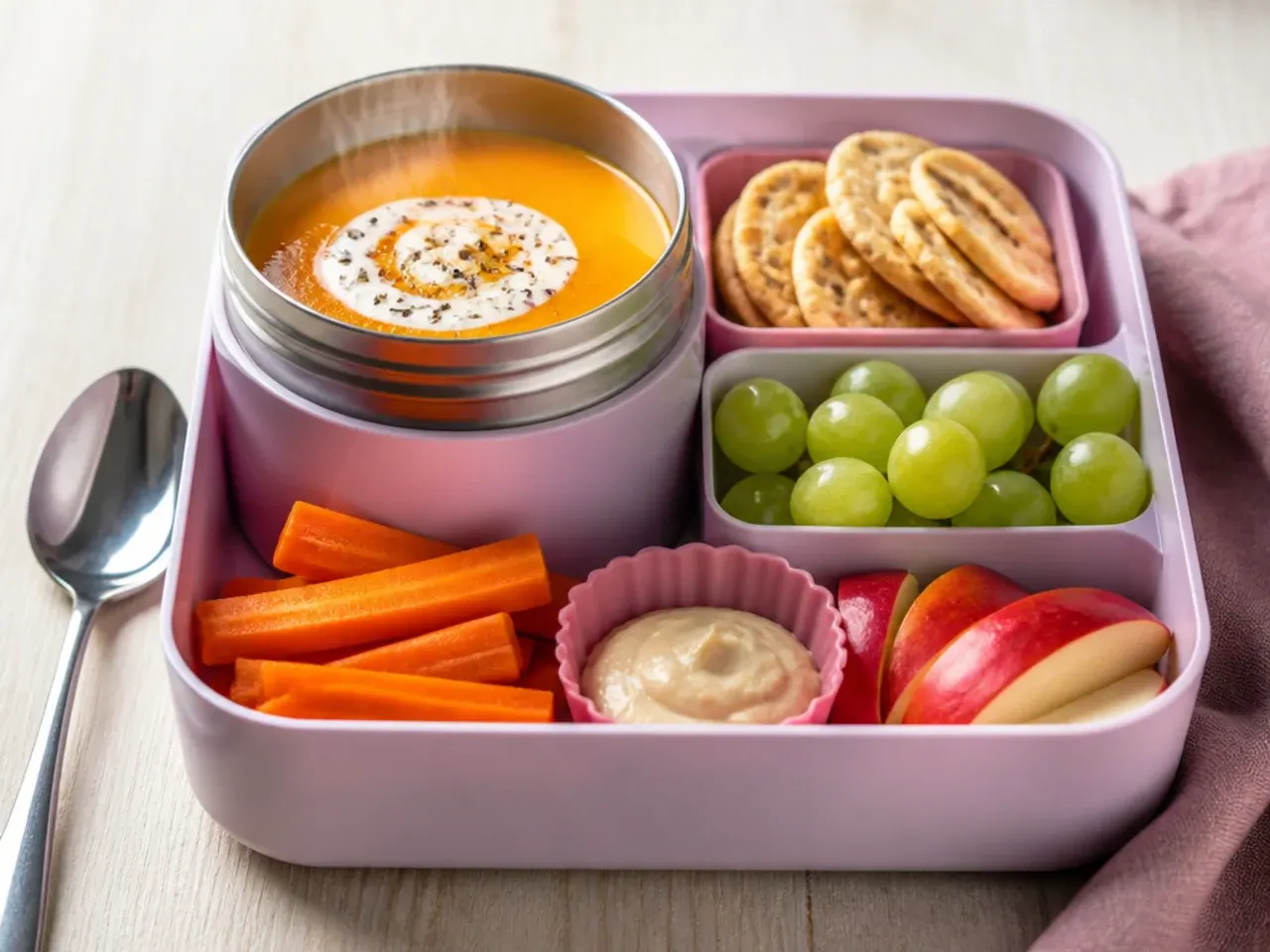 Toddler calmly eating from an open lunch box without any pressure to finish