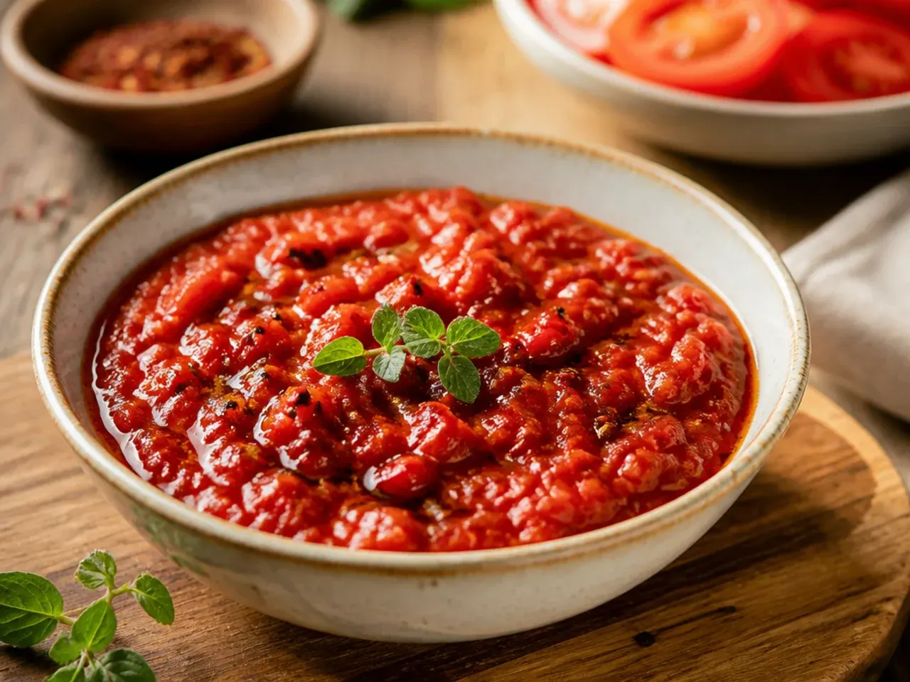 Tomato chutney reducing quickly in a wide shallow frying pan