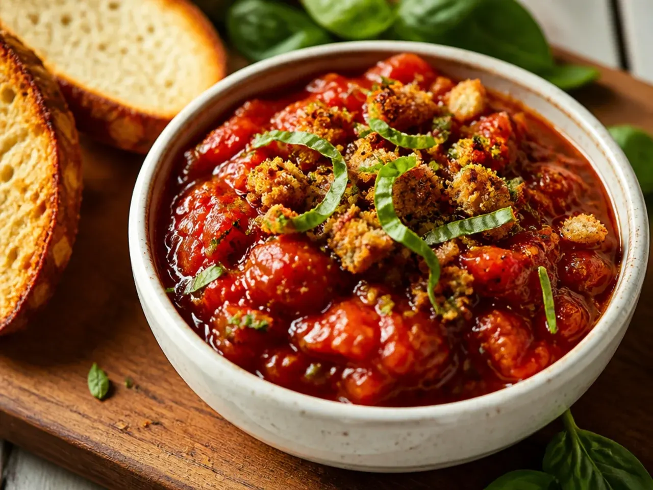 Glossy balsamic tomato chutney served beside a wedge of brie and rosemary sprig