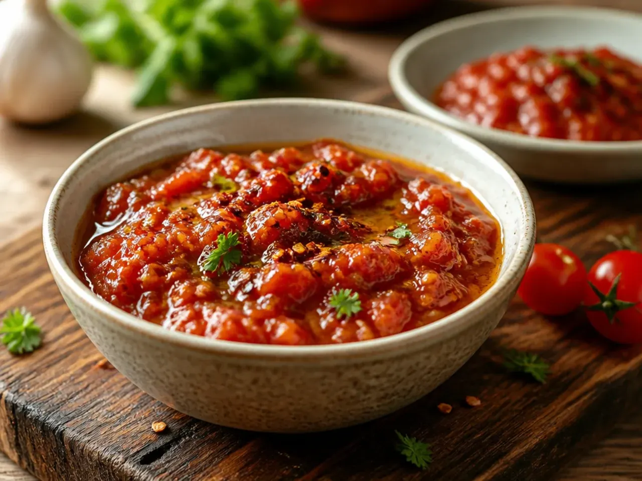 Halved cherry tomatoes simmering down into a sweet chutney