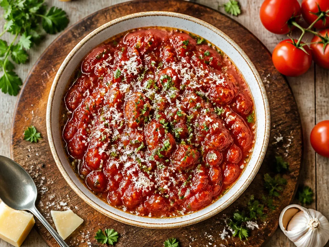 Halved tomatoes and onions in an air-fryer basket before roasting