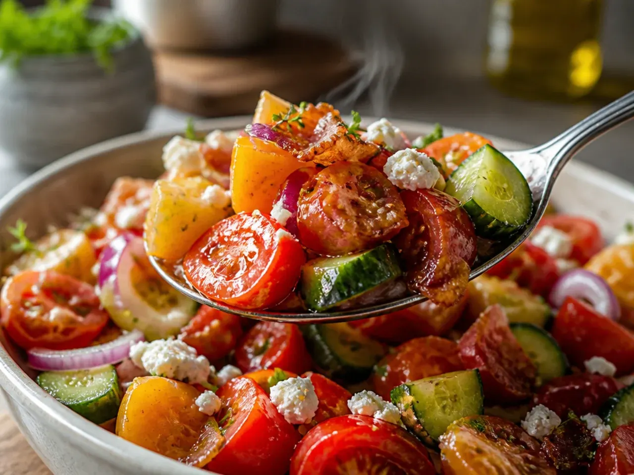 Diced cucumber salting and draining in a separate colander