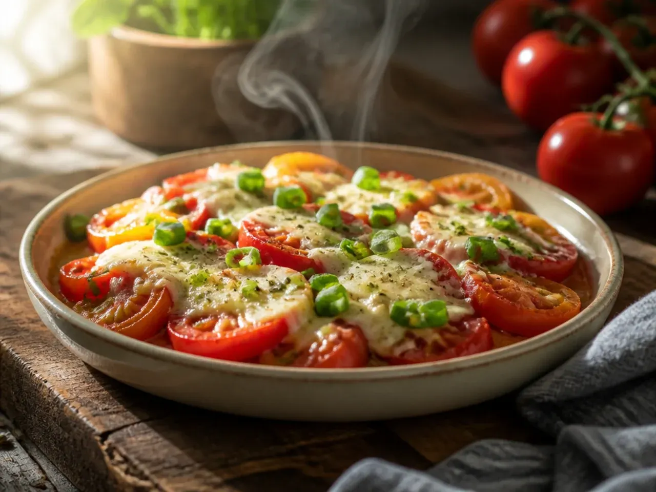 Airtight containers holding separate tomato salad components in the fridge