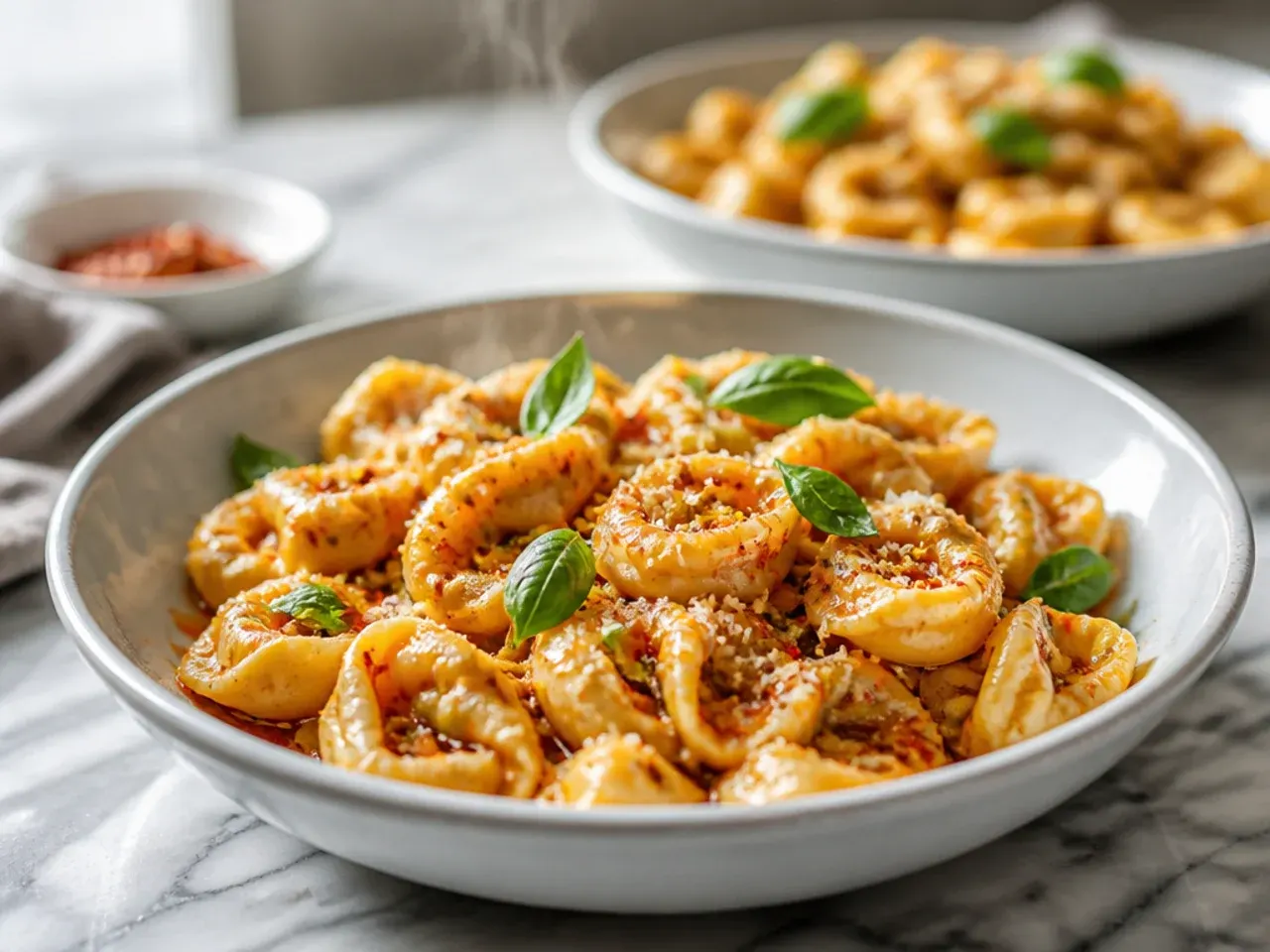 Ingredients and a receipt laid out comparing the cost of tortellini skillet versus tortellini soup