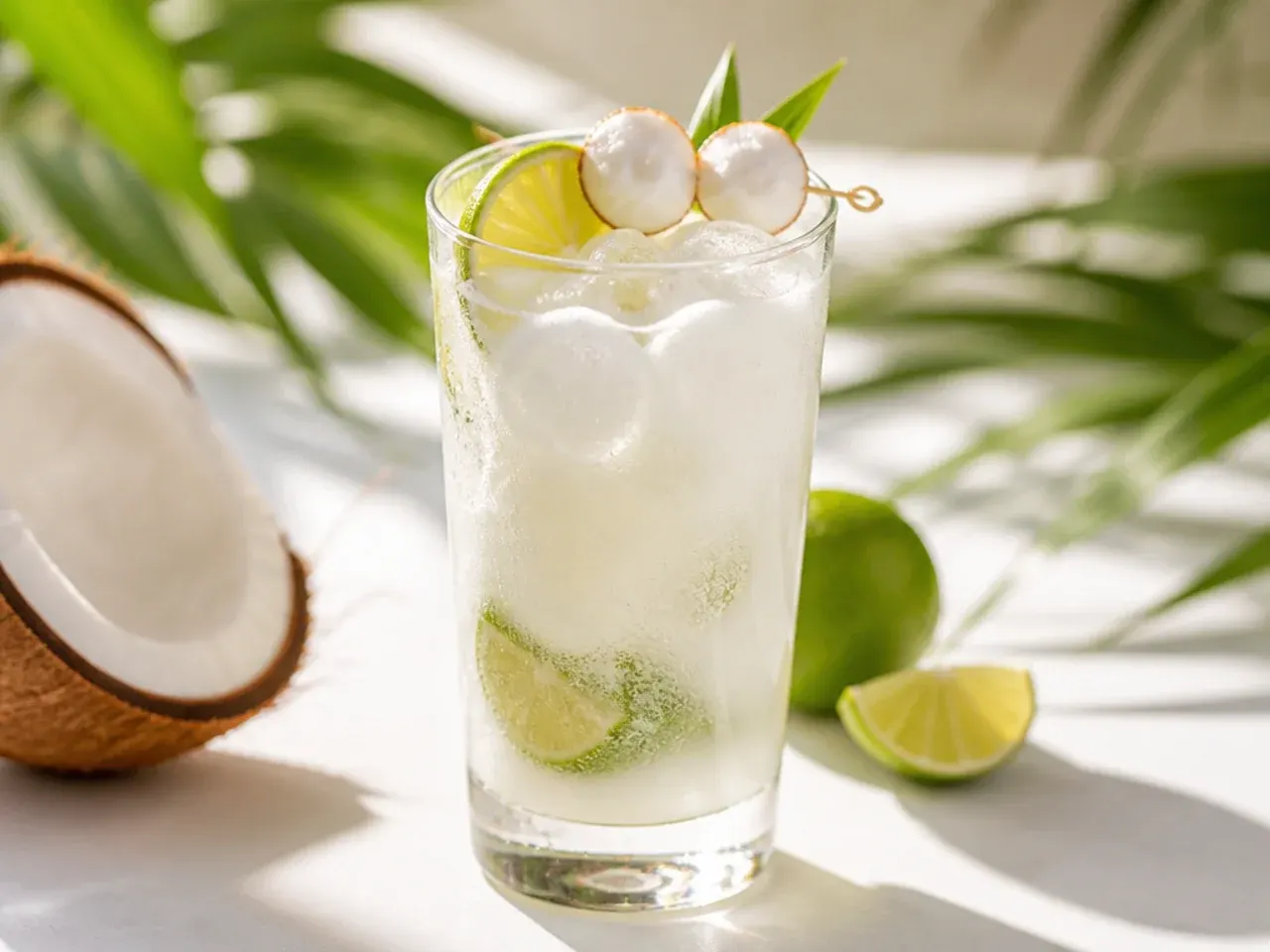 Smooth coconut-lime cream soda with visible foam in a tall soda glass