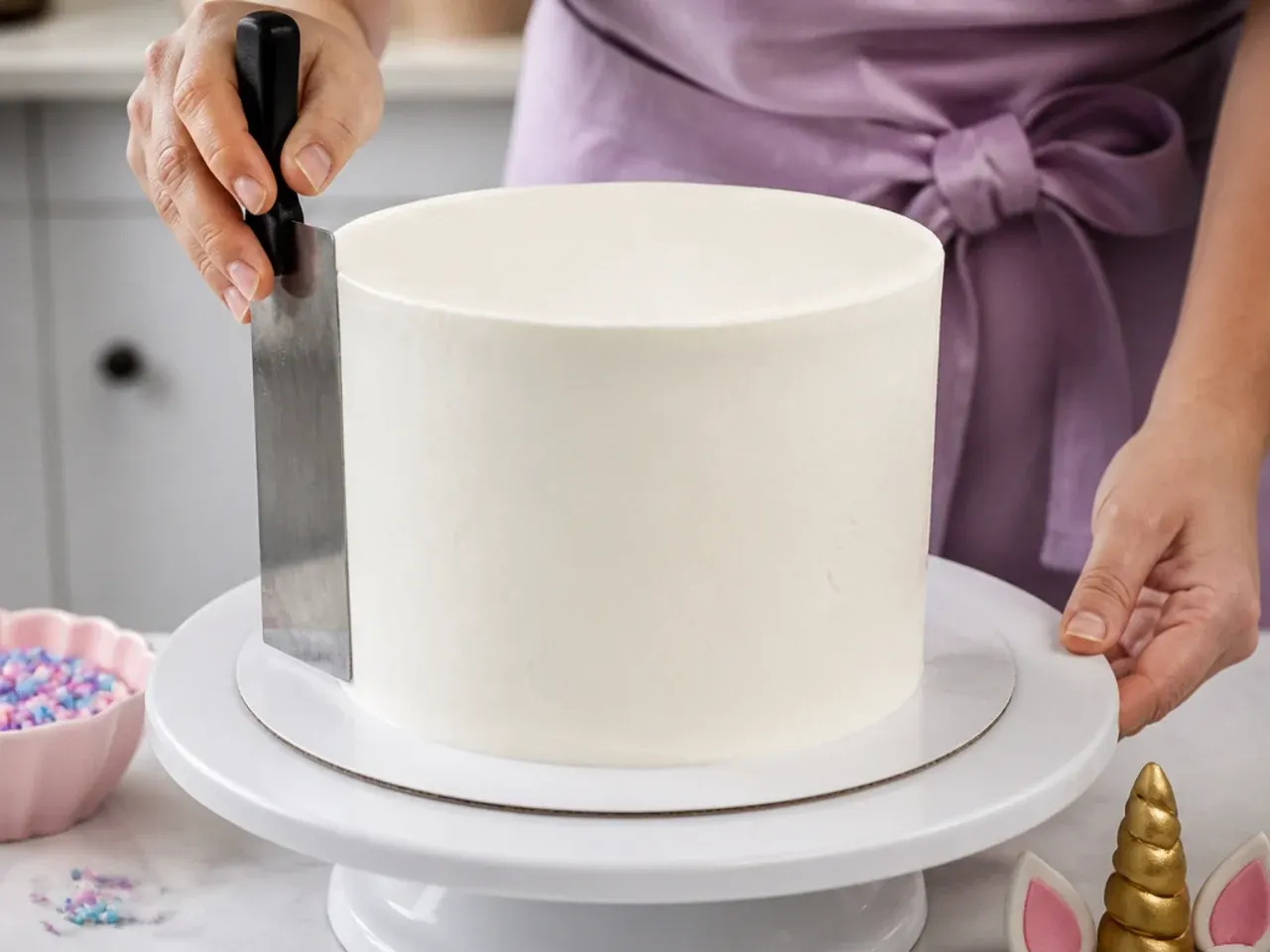 unicorn birthday cake — step 6: final coat and smooth