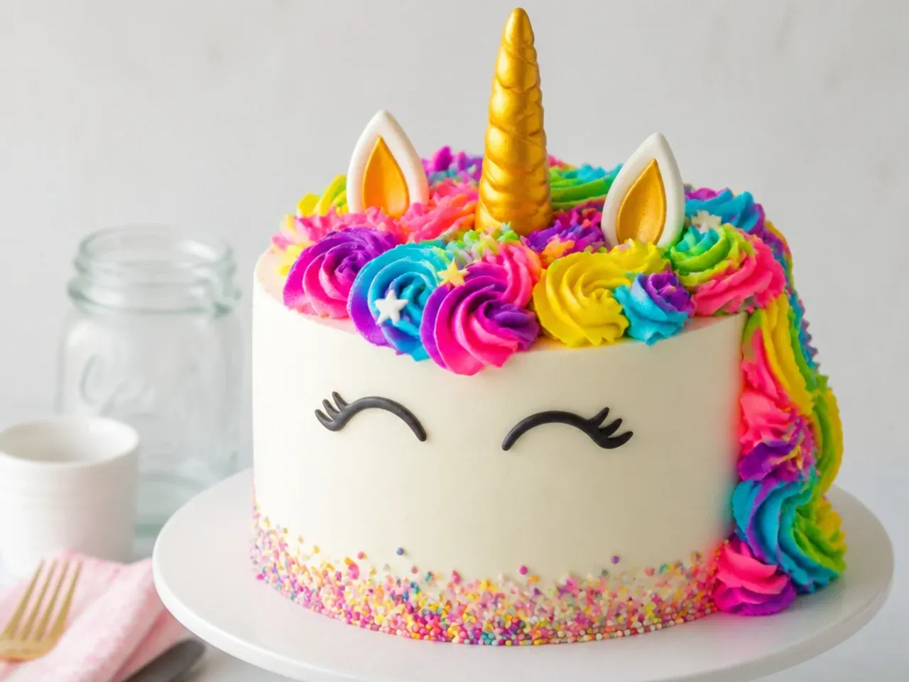 Bold neon unicorn cake design with electric coloured buttercream mane