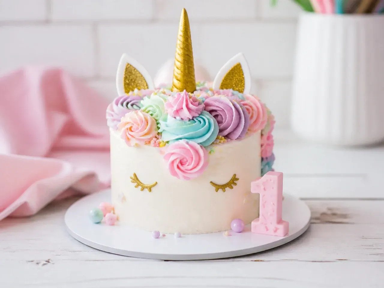 Charming mini smash unicorn cake design for a first birthday