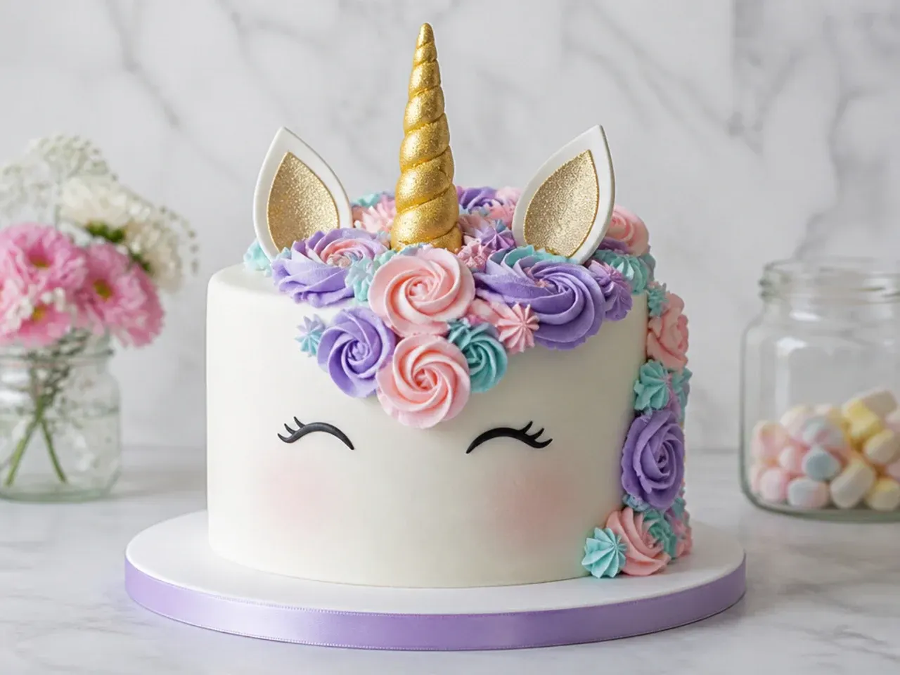 unicorn cake for girls — pastel rosette mane unicorn cake