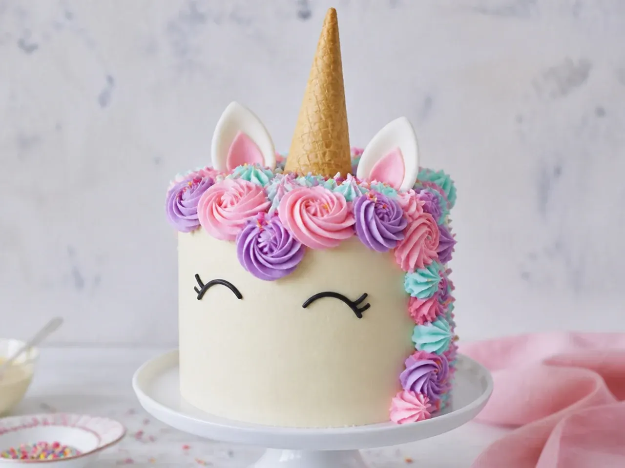 unicorn cake for girls — ice cream cone horn unicorn cake (no fondant)