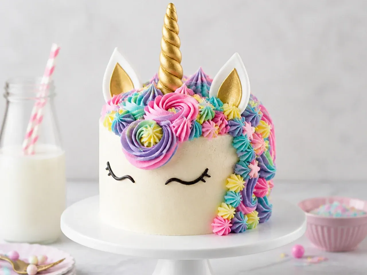 unicorn cake for girls — rainbow buttercream mane unicorn cake